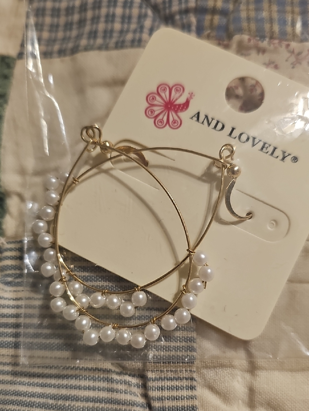 Gold Hoop Earrings with White Pearls